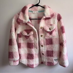 Roxy Pink & White Plaid Sherpa Puffer Jacket